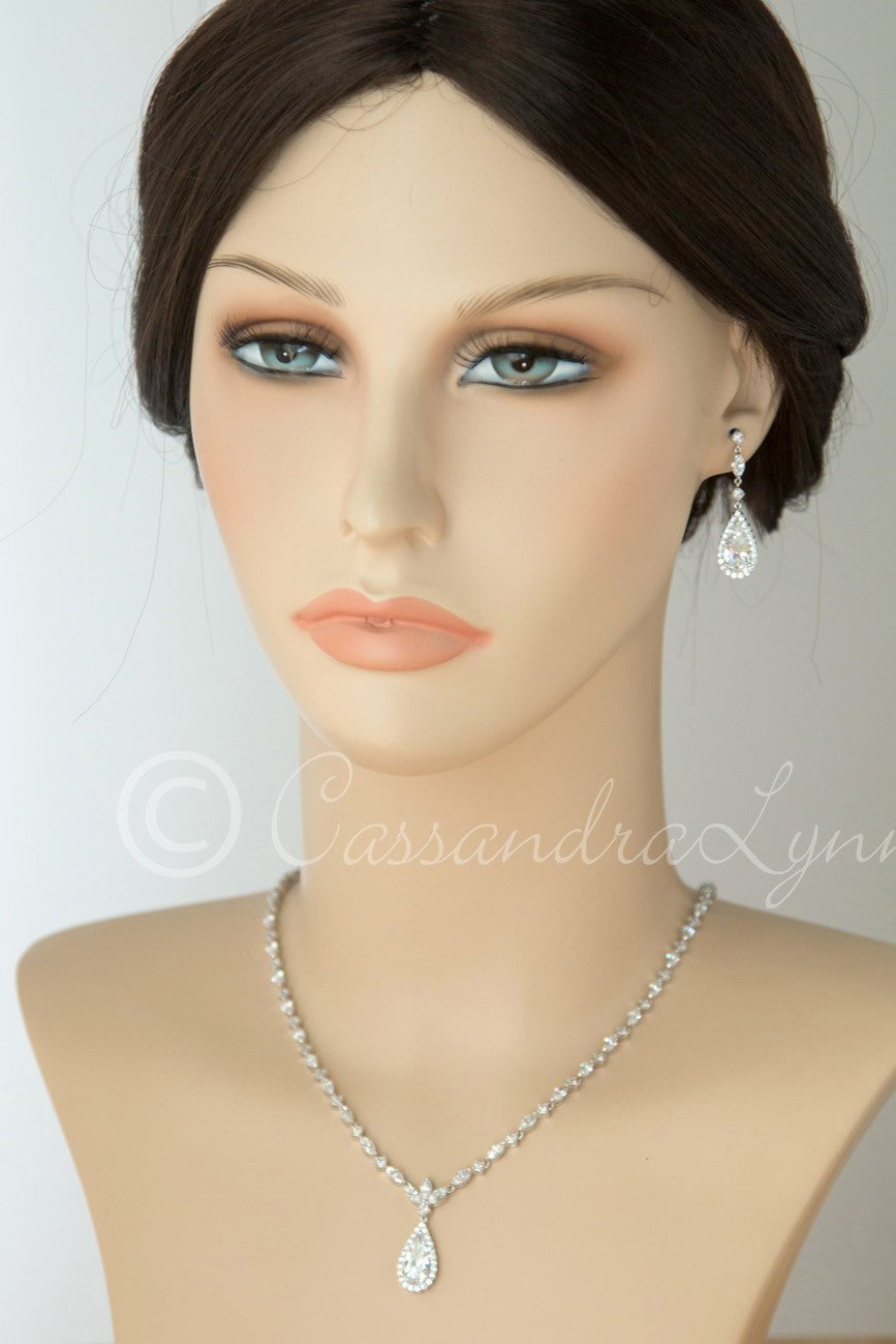 CZ Necklace Set of Delicate Elongated Teardrops - Necklace Set - Cassandra Lynne