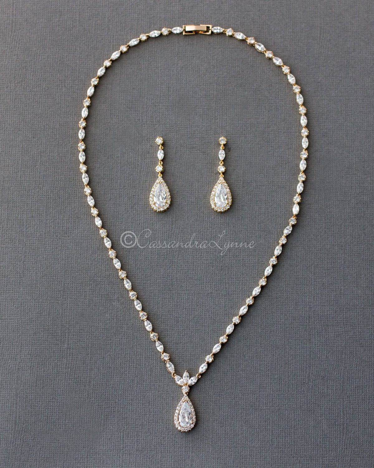 CZ Necklace Set of Delicate Elongated Teardrops - Cassandra Lynne