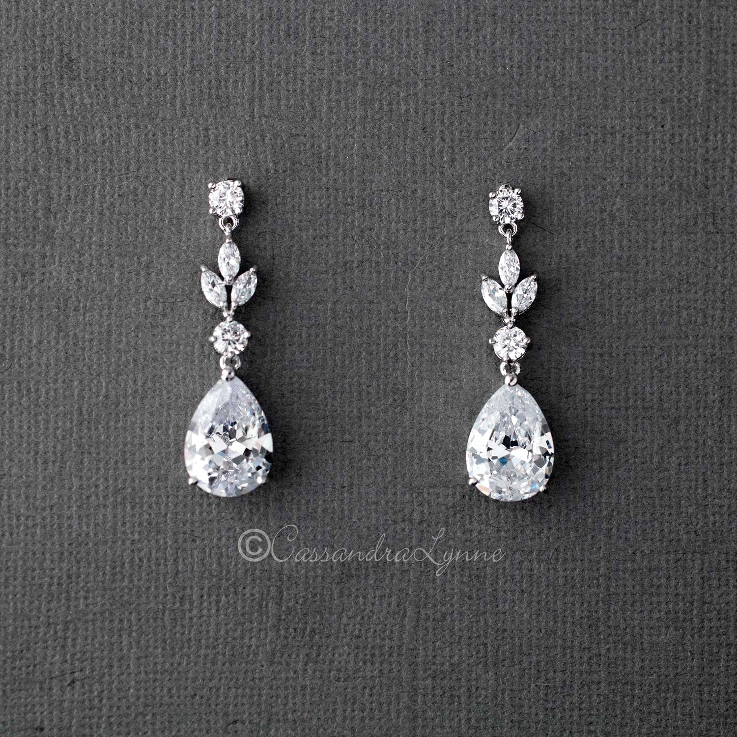 CZ Pear Drop Bridal Earrings
