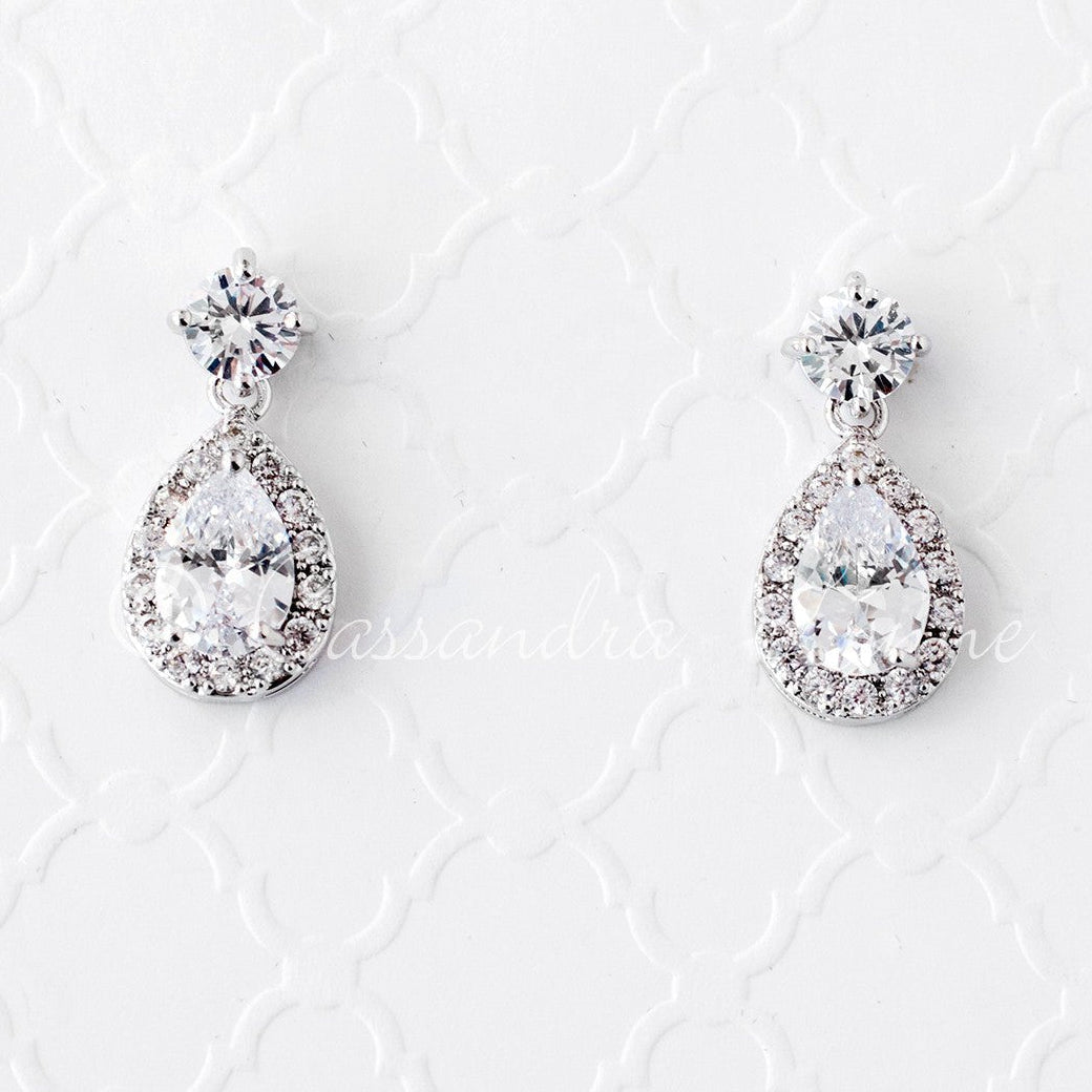 CZ Simple Pave Wedding Earrings - Earrings - Cassandra Lynne