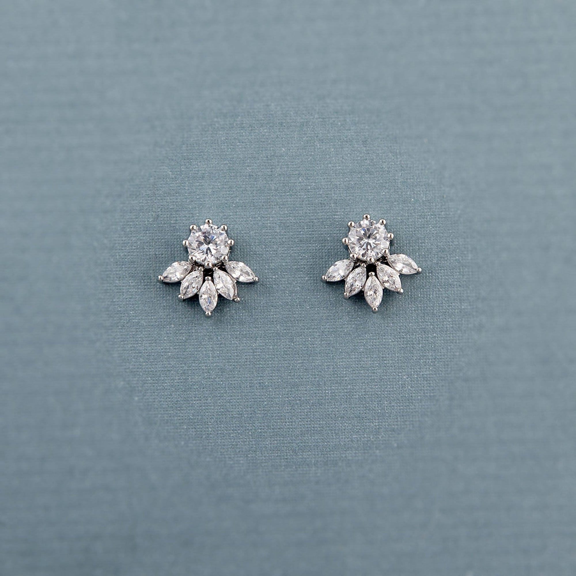 CZ Stud Earrings with Marquise Leaf