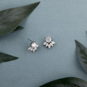 CZ Stud Earrings with Marquise Leaf