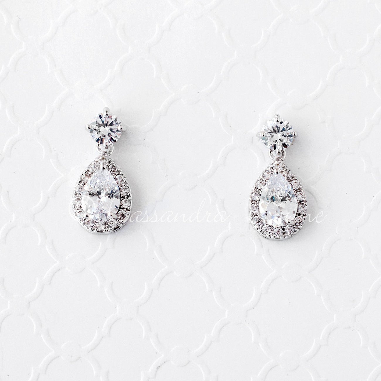 CZ Pear Drop Bridal Earrings - Cassandra Lynne