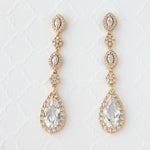 CZ Wedding Earrings of Elongated Teardrops - Earrings - Cassandra Lynne