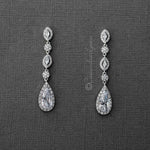 CZ Wedding Earrings of Elongated Teardrops - Earrings - Cassandra Lynne