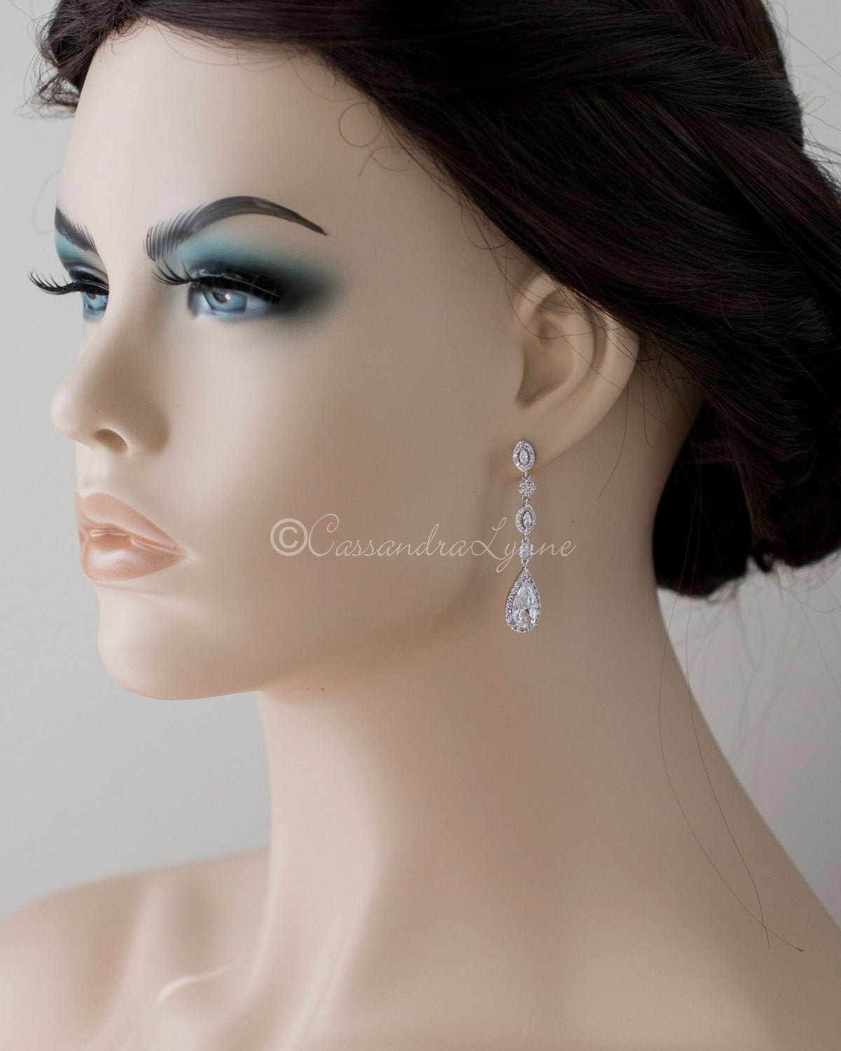 CZ Wedding Earrings of Elongated Teardrops - Earrings - Cassandra Lynne