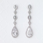 CZ Wedding Earrings of Elongated Teardrops - Earrings - Cassandra Lynne