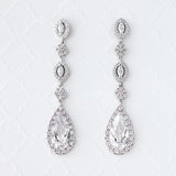 CZ Wedding Earrings of Elongated Teardrops - Earrings - Cassandra Lynne