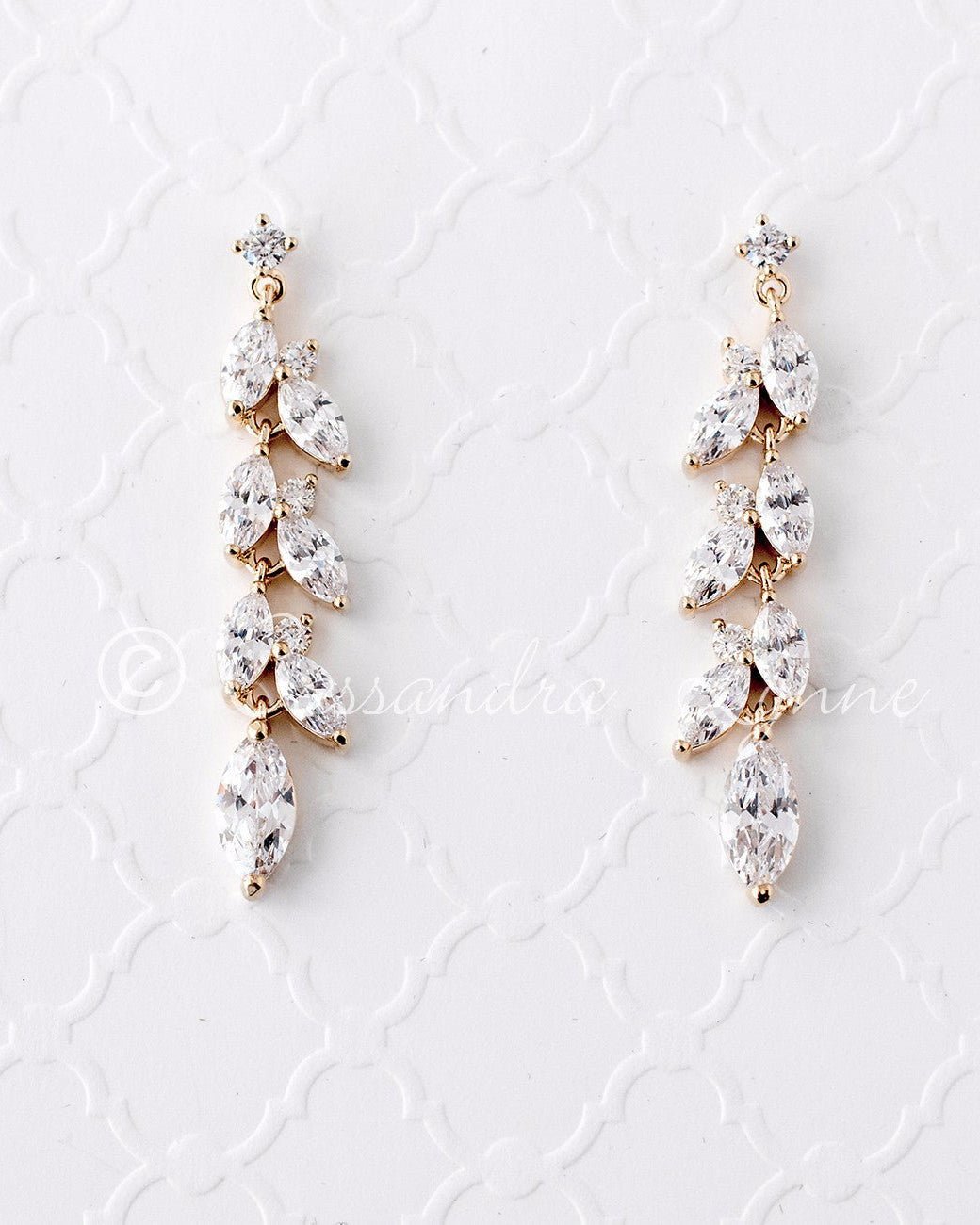 CZ Wedding Earrings with a Marquise Vine Design - Earrings - Cassandra Lynne