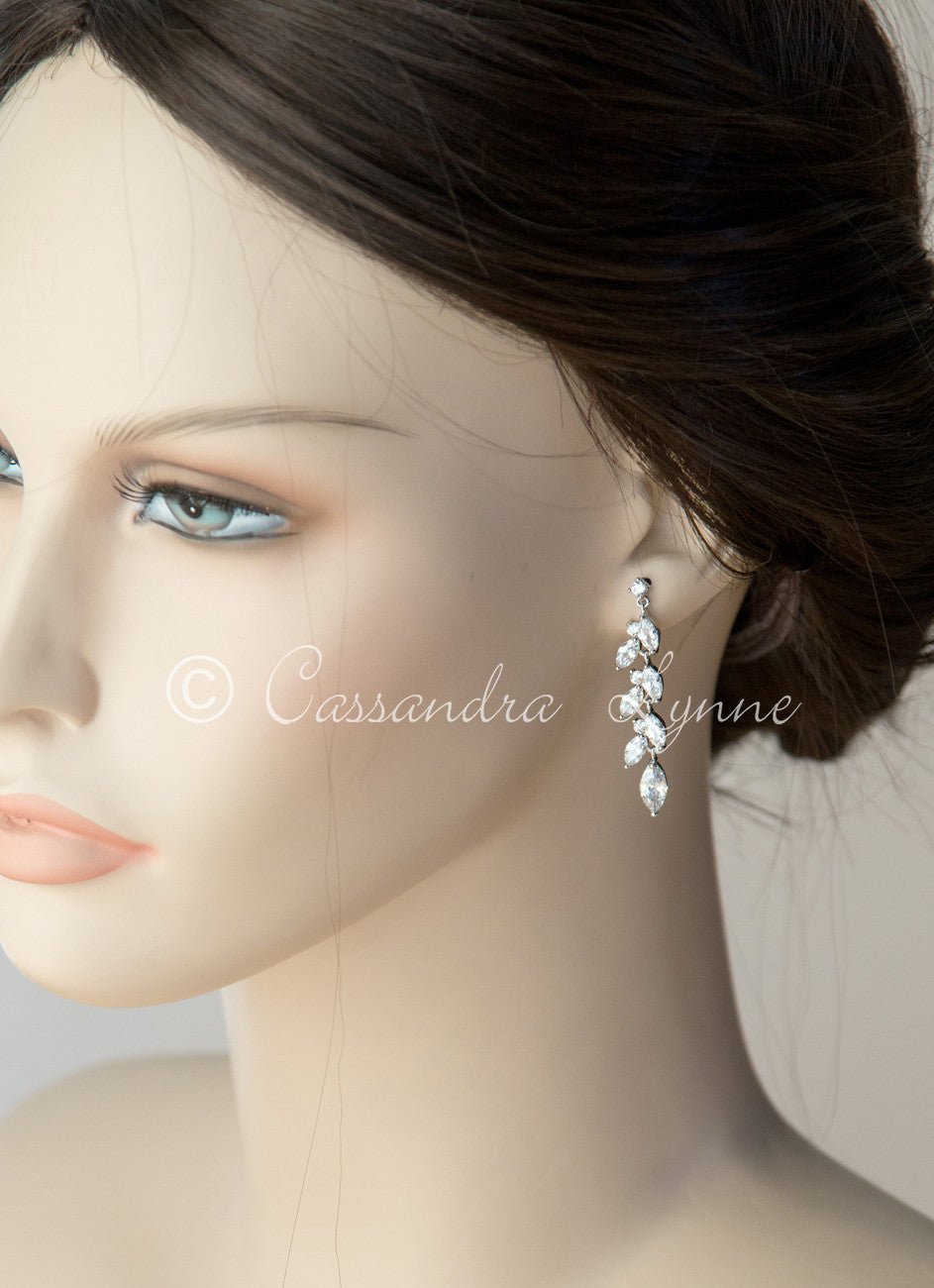 CZ Wedding Earrings with a Marquise Vine Design