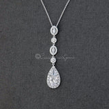 CZ Wedding Necklace Elongated Teardrop - Pendant - Cassandra Lynne