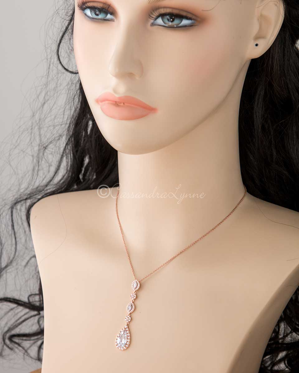 CZ Wedding Necklace Elongated Teardrop - Pendant - Cassandra Lynne