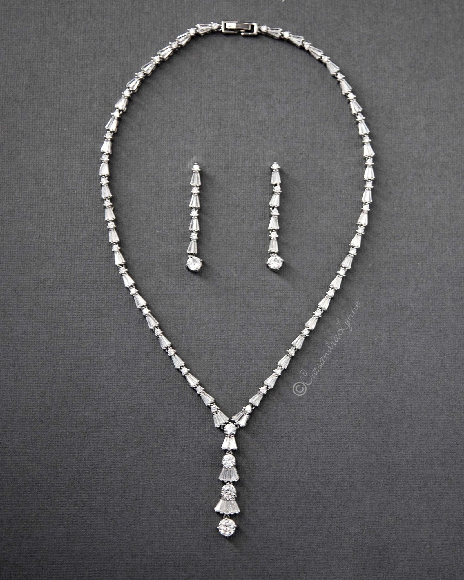 CZ Wedding Necklace with Art Deco Flair - Necklace Set - Cassandra Lynne