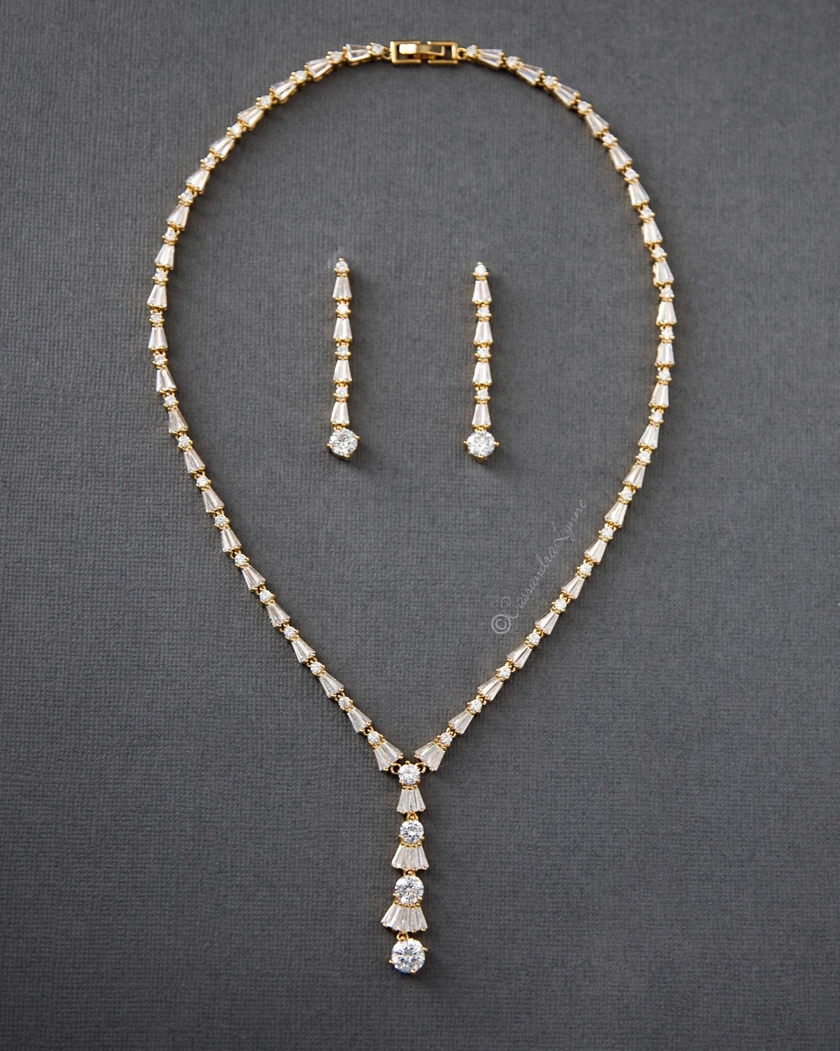 CZ Wedding Necklace with Art Deco Flair - Necklace Set - Cassandra Lynne