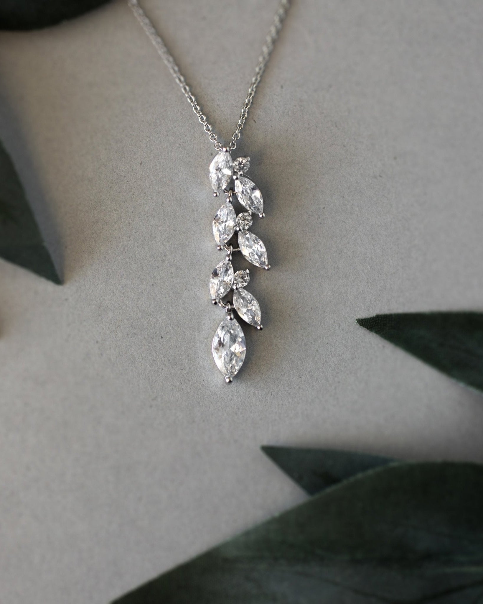 CZ Wedding Pendant with a Marquise Vine Design - Pendant - Cassandra Lynne