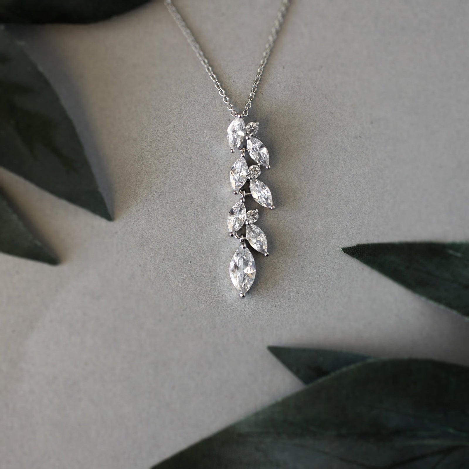 CZ Wedding Pendant with a Marquise Vine Design - Pendant - Cassandra Lynne