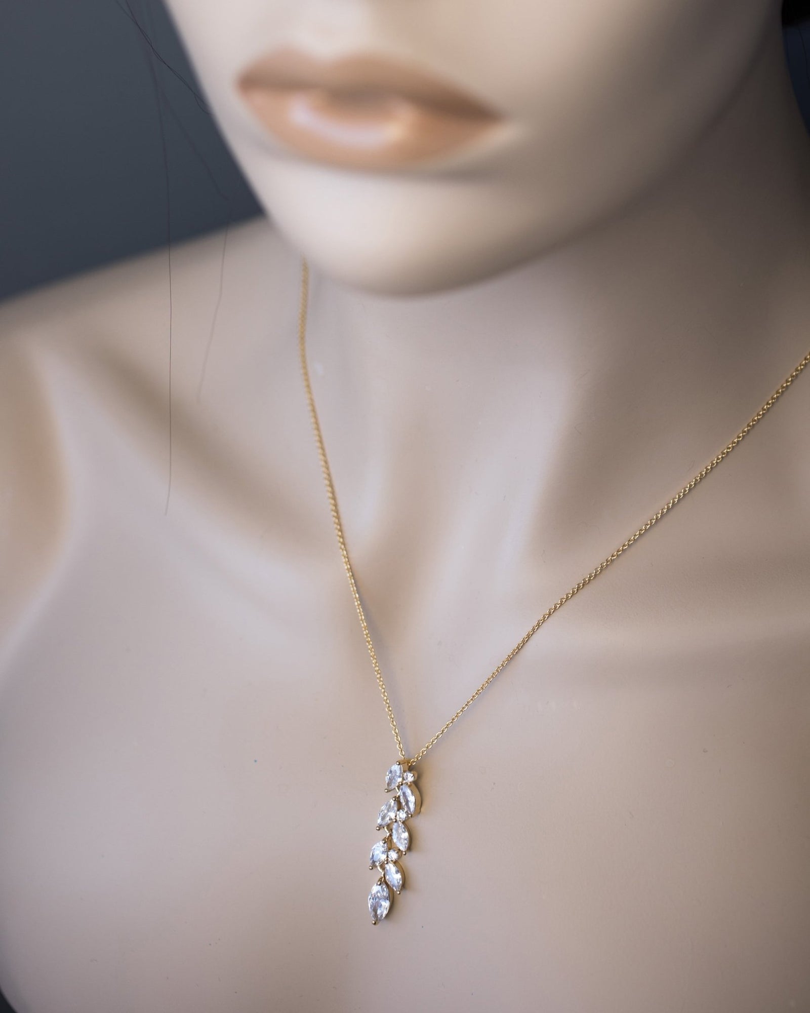 CZ Wedding Pendant with a Marquise Vine Design - Pendant - Cassandra Lynne