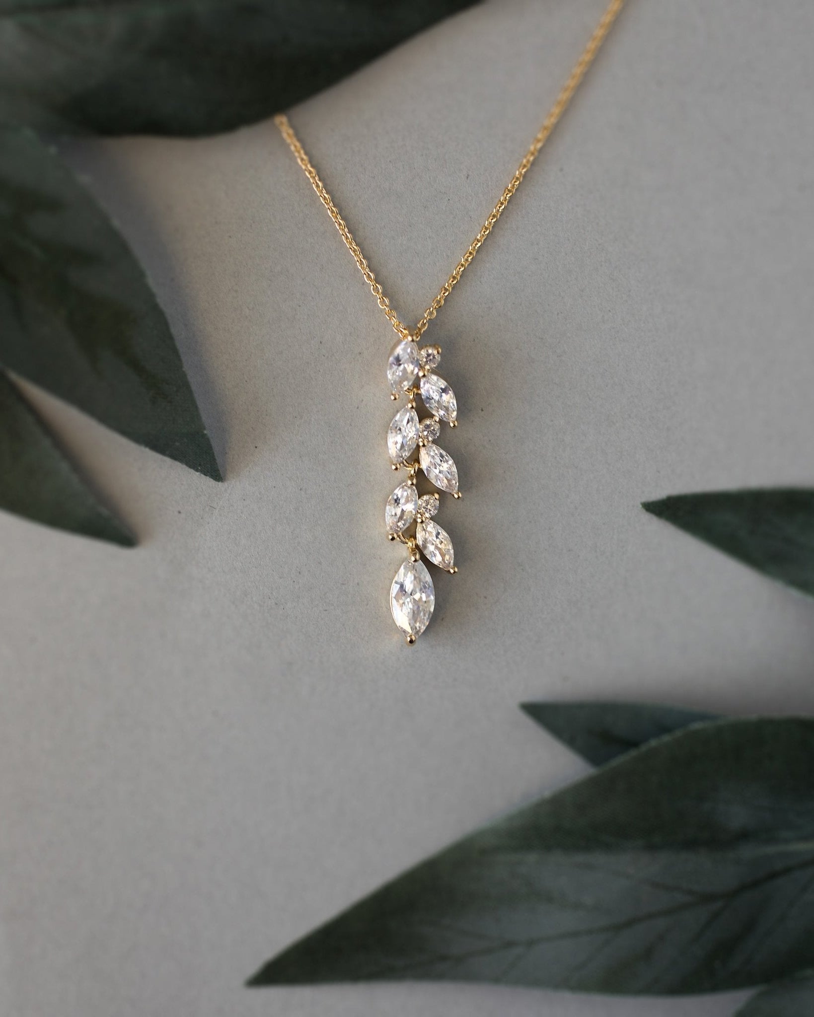 CZ Wedding Pendant with a Marquise Vine Design - Pendant - Cassandra Lynne