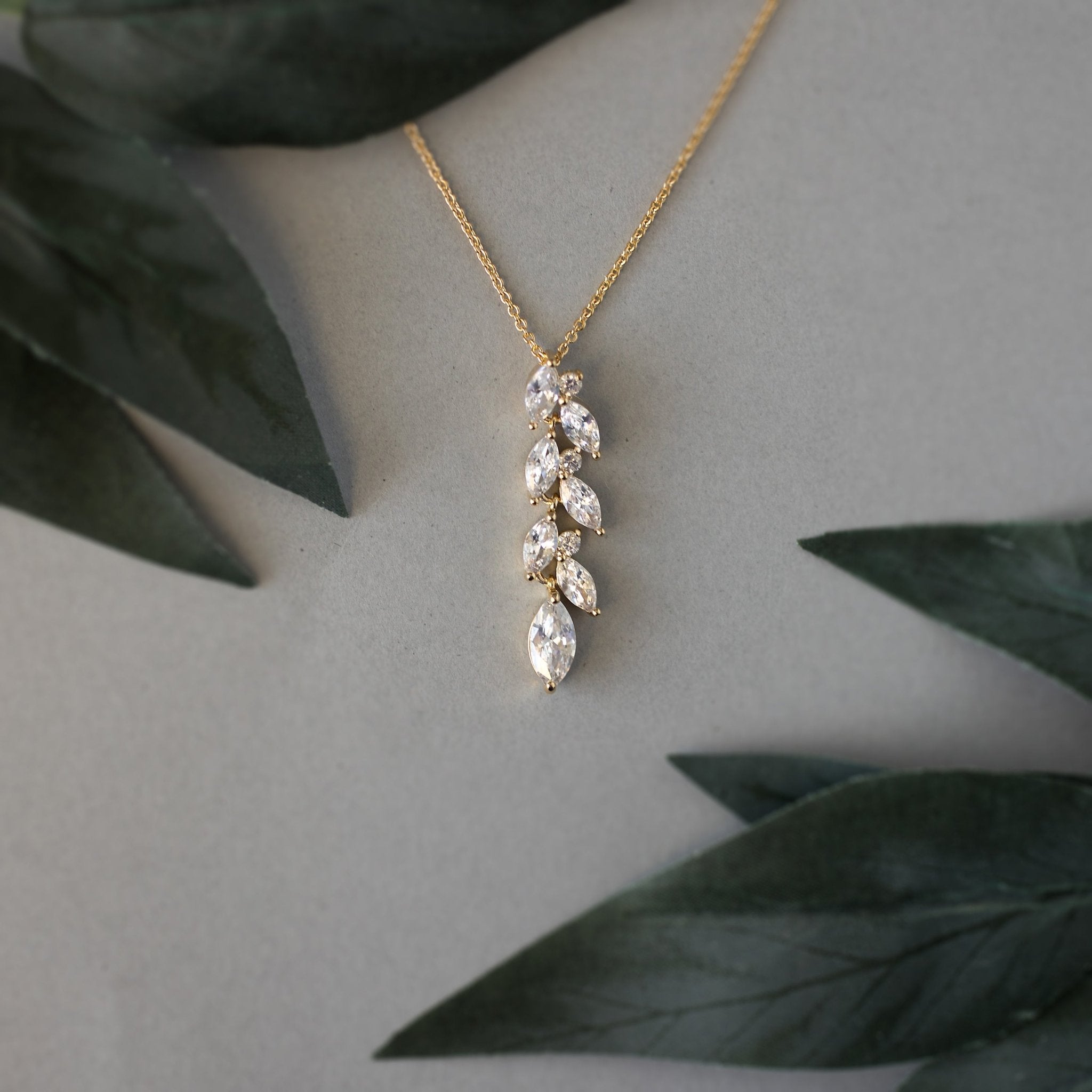 CZ Wedding Pendant with a Marquise Vine Design - Pendant - Cassandra Lynne