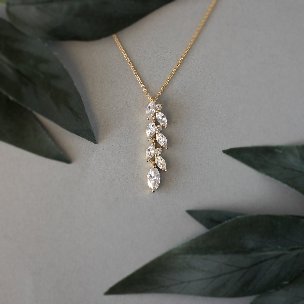 CZ Wedding Pendant with a Marquise Vine Design - Pendant - Cassandra Lynne