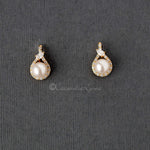 CZ Wrapped Ivory Pearl Stud Earrings - Earrings - Cassandra Lynne