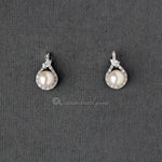 CZ Wrapped Ivory Pearl Stud Earrings - Earrings - Cassandra Lynne
