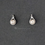 CZ Wrapped Ivory Pearl Stud Earrings - Earrings - Cassandra Lynne