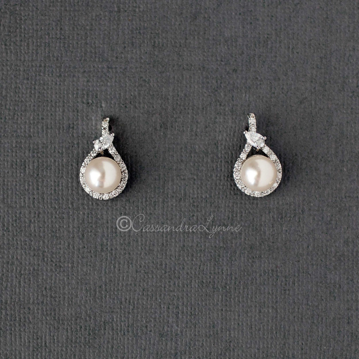 CZ Wrapped Ivory Pearl Stud Earrings - Earrings - Cassandra Lynne