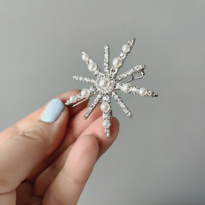 Pearl and Crystal Star Snowflake Barrette