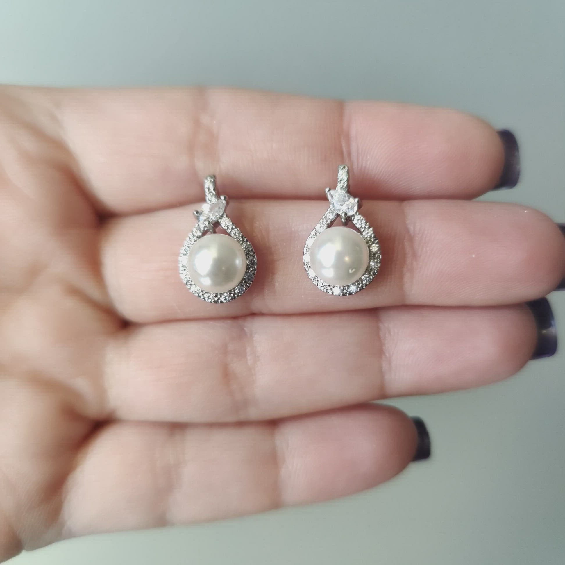 CZ Pearl wrapped bridal earrings