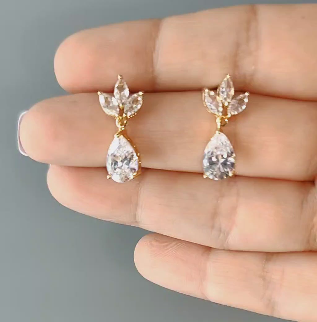 Wedding Earrings with CZ Pear Drop