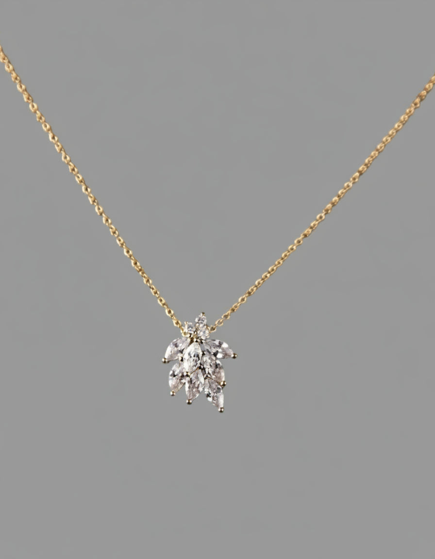 Dainty CZ Leaf Cluster Pendant Necklace - Pendant - Cassandra Lynne