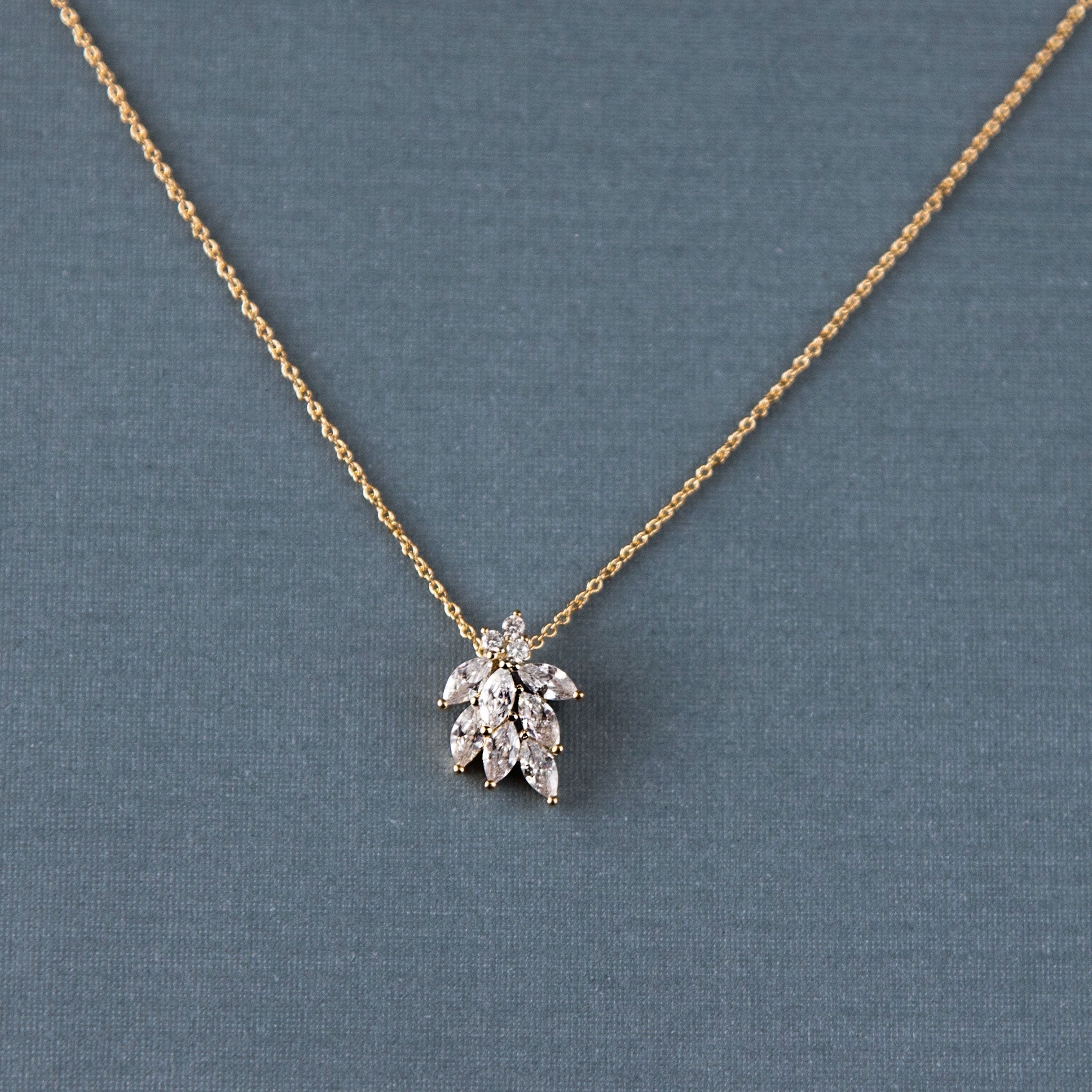 Dainty CZ Leaf Cluster Pendant Necklace - Pendant - Cassandra Lynne