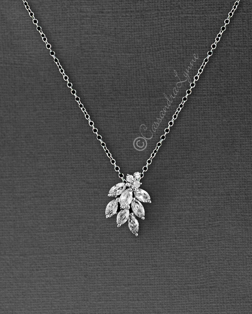 Dainty CZ Leaf Cluster Pendant Necklace - Pendant - Cassandra Lynne
