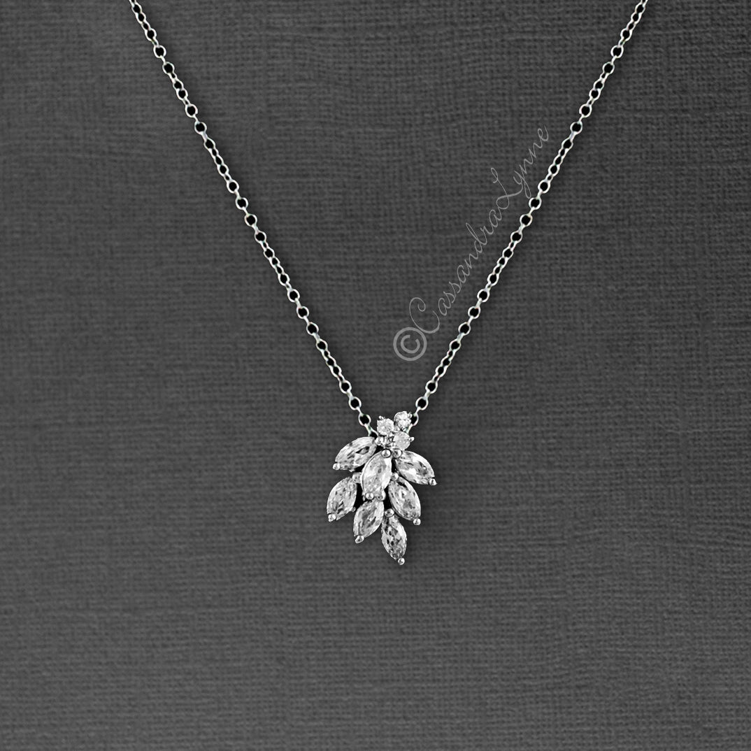 Dainty CZ Leaf Cluster Pendant Necklace - Pendant - Cassandra Lynne