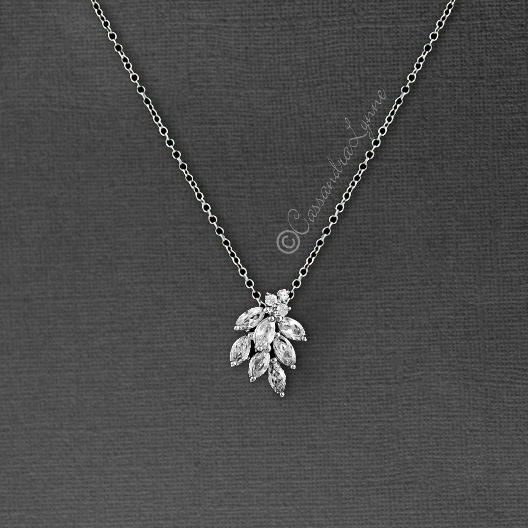 Dainty CZ Leaf Cluster Pendant Necklace - Cassandra Lynne
