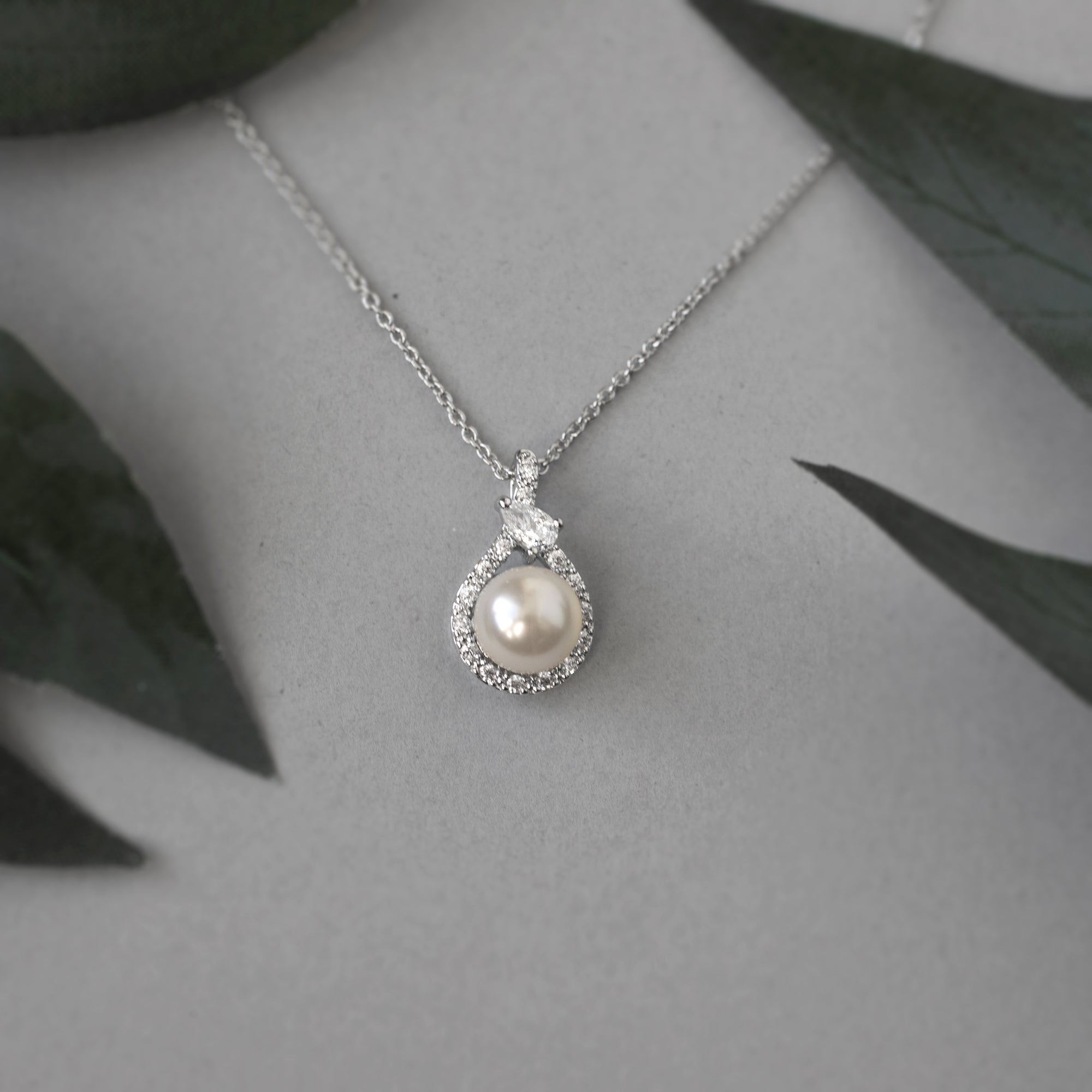 Wrapped Pearl CZ Pendant Necklace