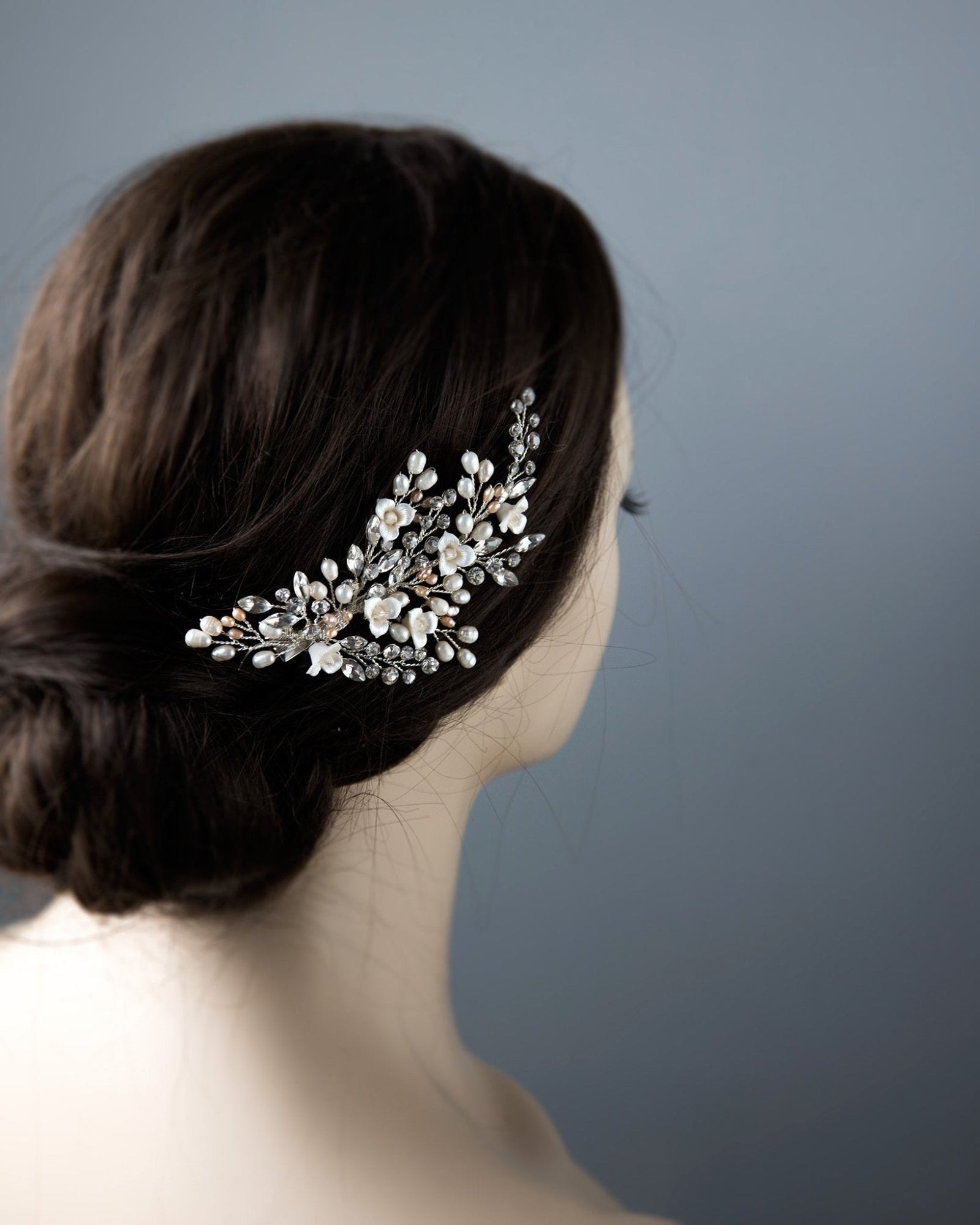 Dainty Porcelain Luster Flower and Freshwater Pearl Clip - Hair Clips - Cassandra Lynne