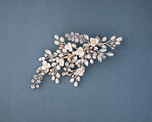 Dainty Porcelain Luster Flower and Freshwater Pearl Clip