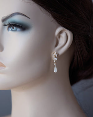 Dainty Teardrop Pearl Drop CZ Earrings - Cassandra Lynne