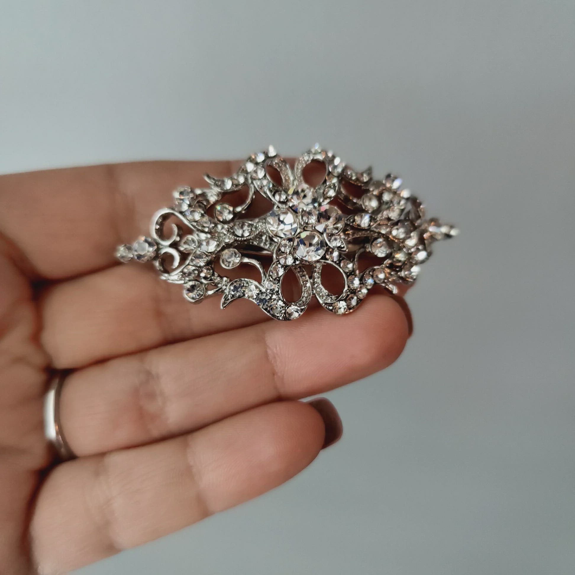 Petite Bridal Hair Clip in Antique Silver