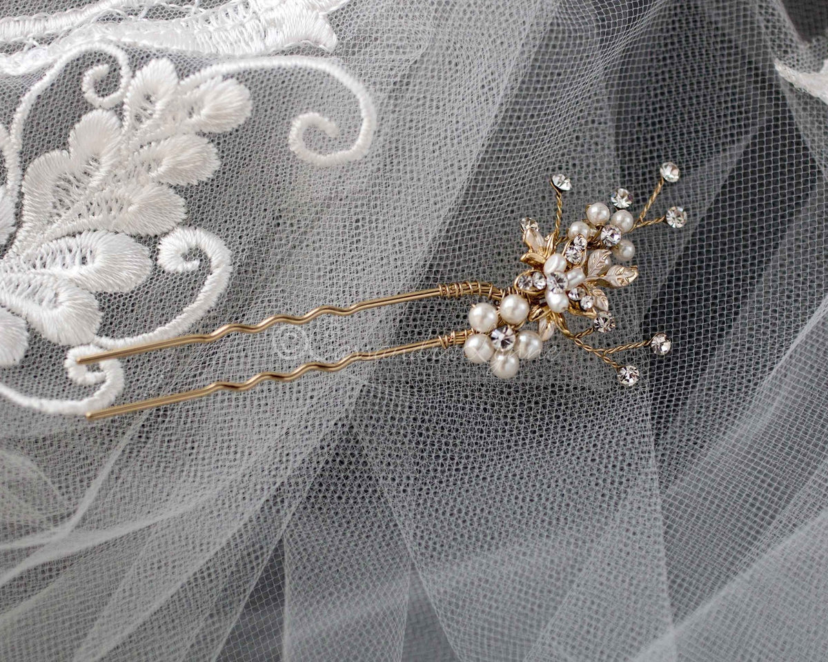 Delicate Bridal Hair Pin with Pearls - Hair Pins - Cassandra Lynne