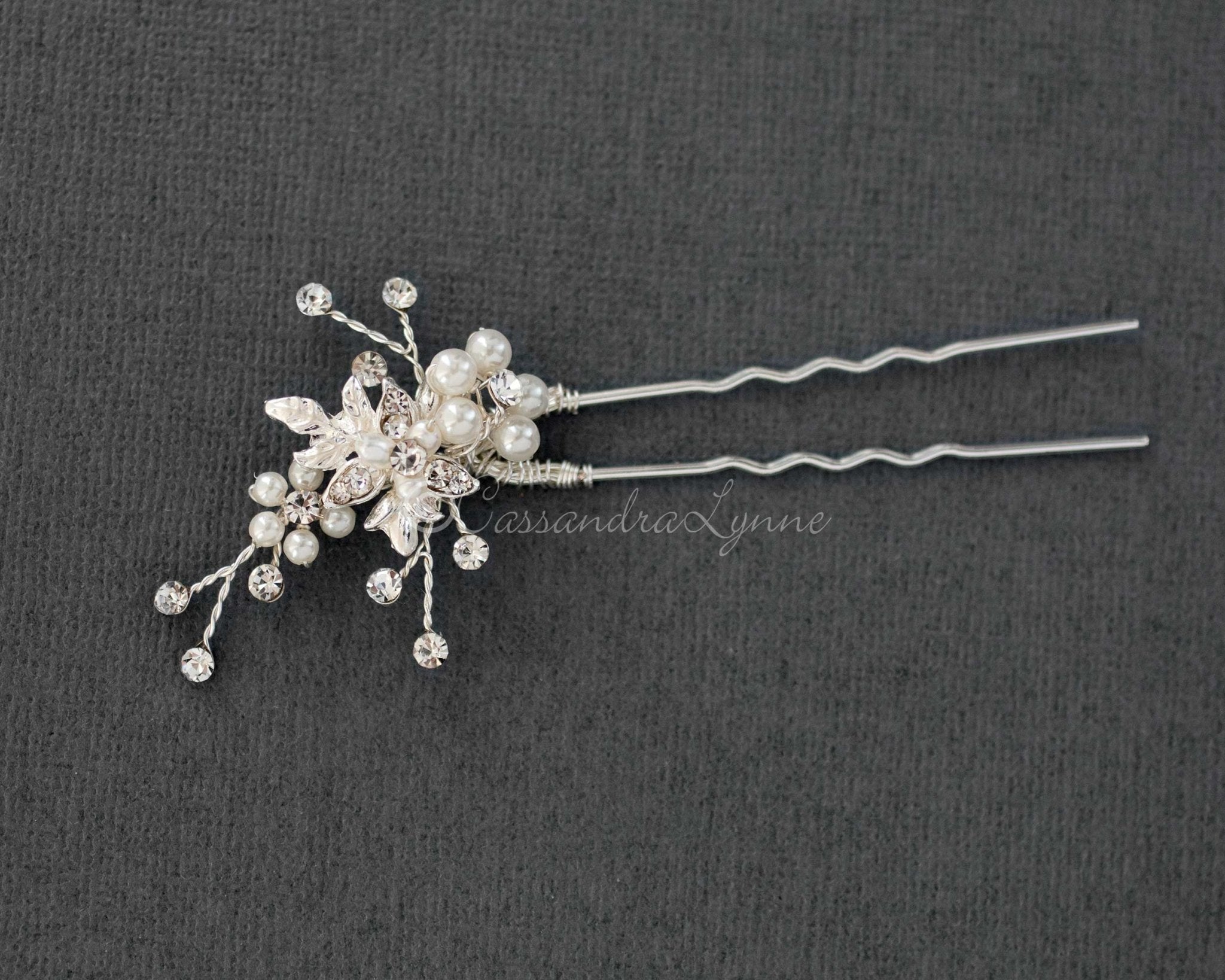 Delicate Bridal Hair Pin with Pearls - Hair Pins - Cassandra Lynne
