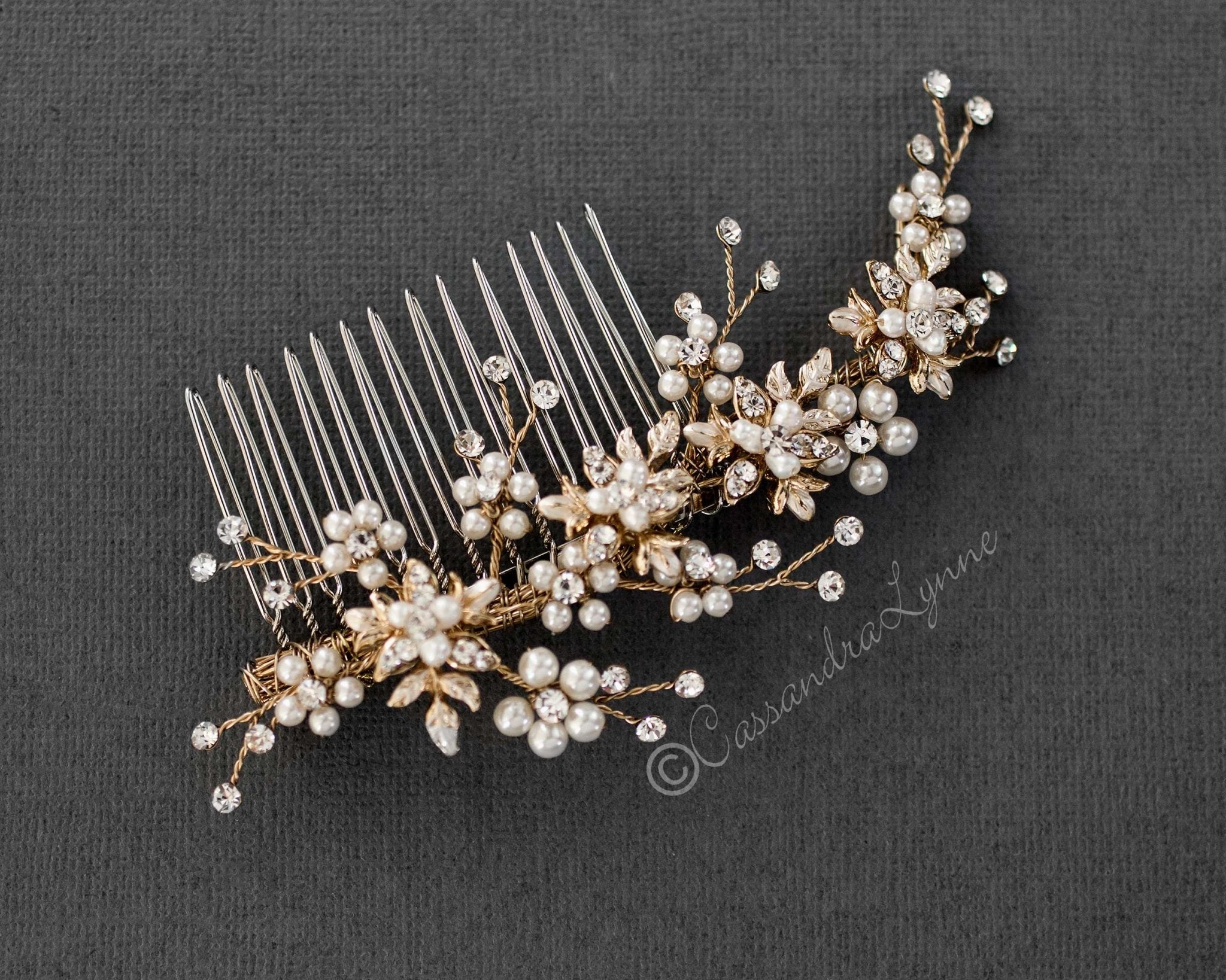 Delicate Wedding Hair Comb with Pearls - Hair Comb - Cassandra Lynne
