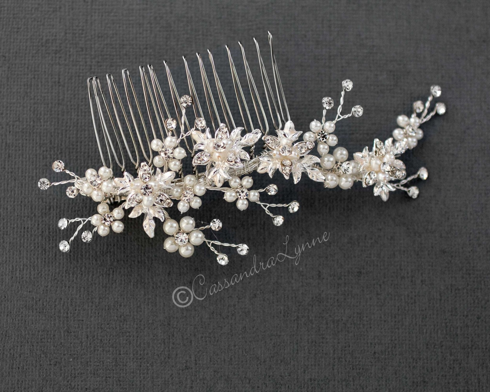 Delicate Wedding Hair Comb with Pearls - Hair Comb - Cassandra Lynne