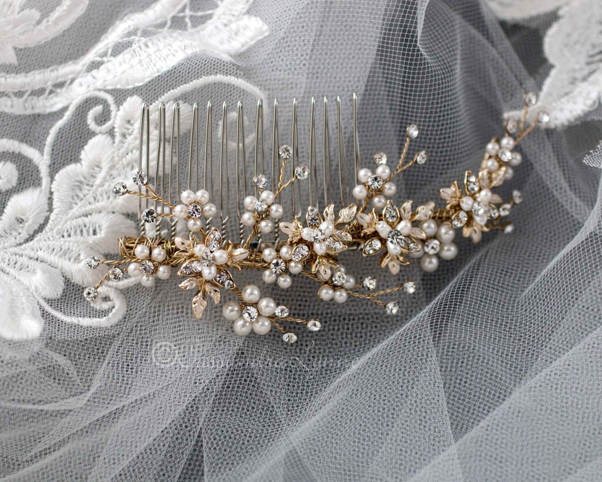 Delicate Wedding Hair Comb with Pearls - Hair Comb - Cassandra Lynne