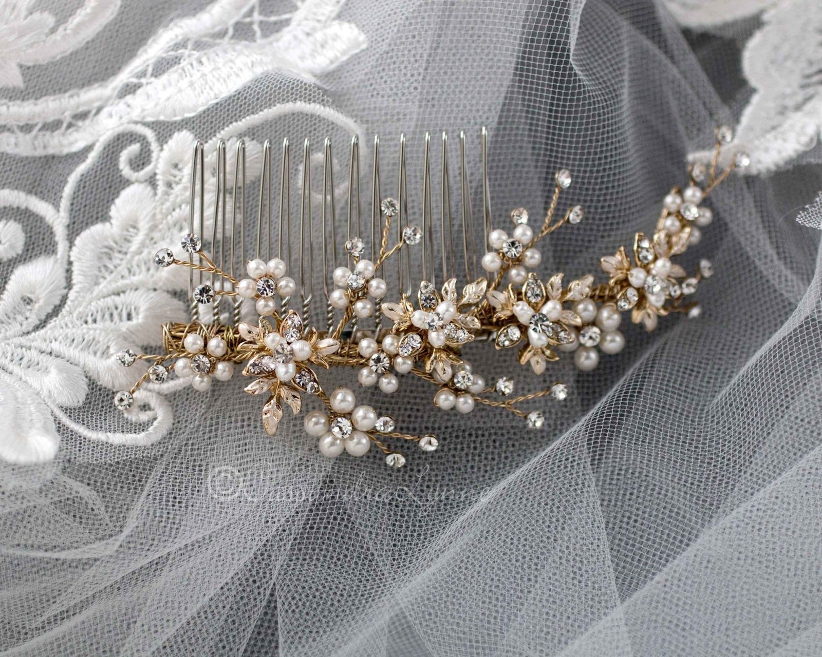 Delicate Wedding Hair Comb with Pearls - Hair Comb - Cassandra Lynne