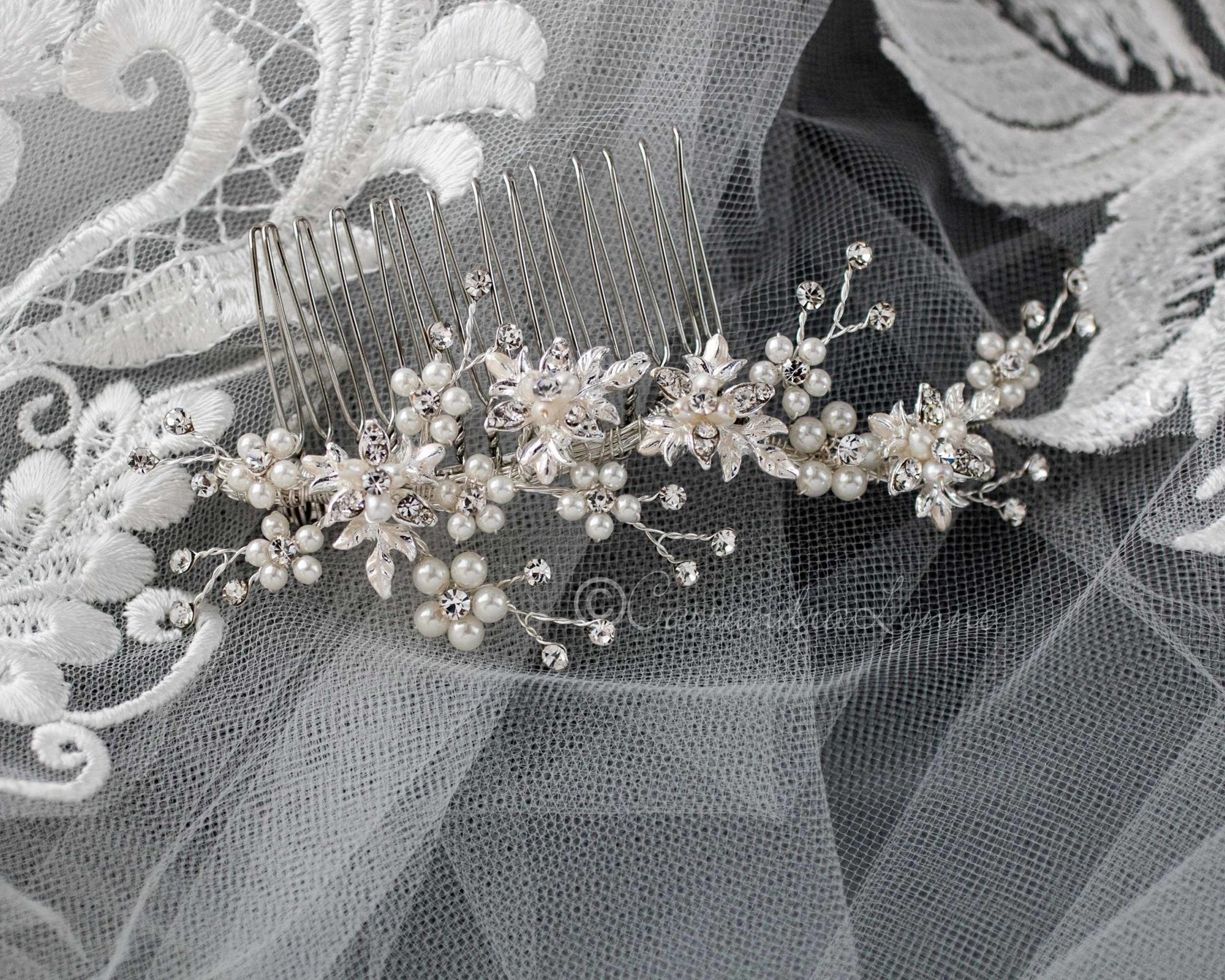 Delicate Wedding Hair Comb with Pearls - Hair Comb - Cassandra Lynne