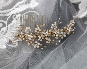 Delicate Wedding Hair Comb with Pearls GOLD