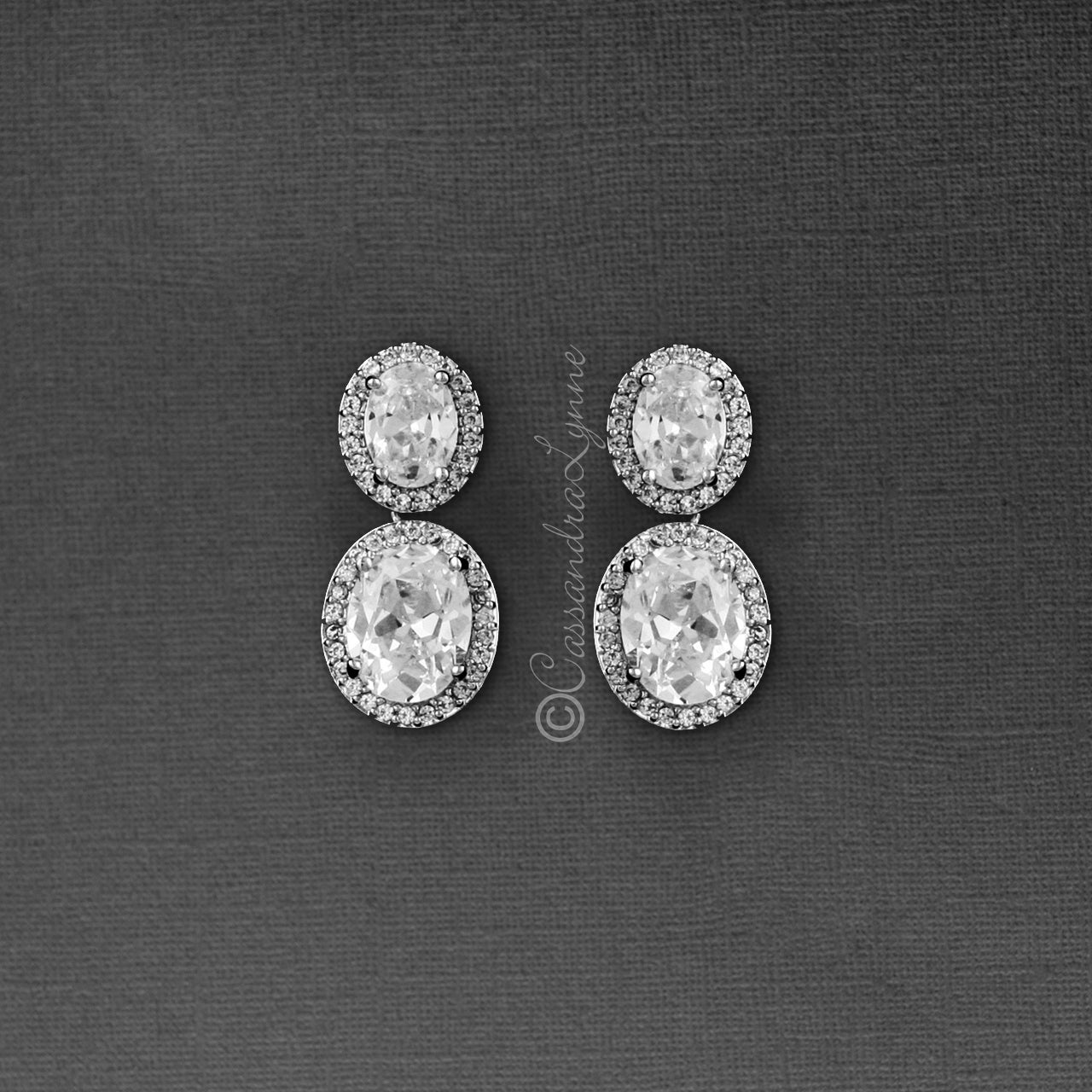 Double Oval Cut CZ Drop Earrings in Silver